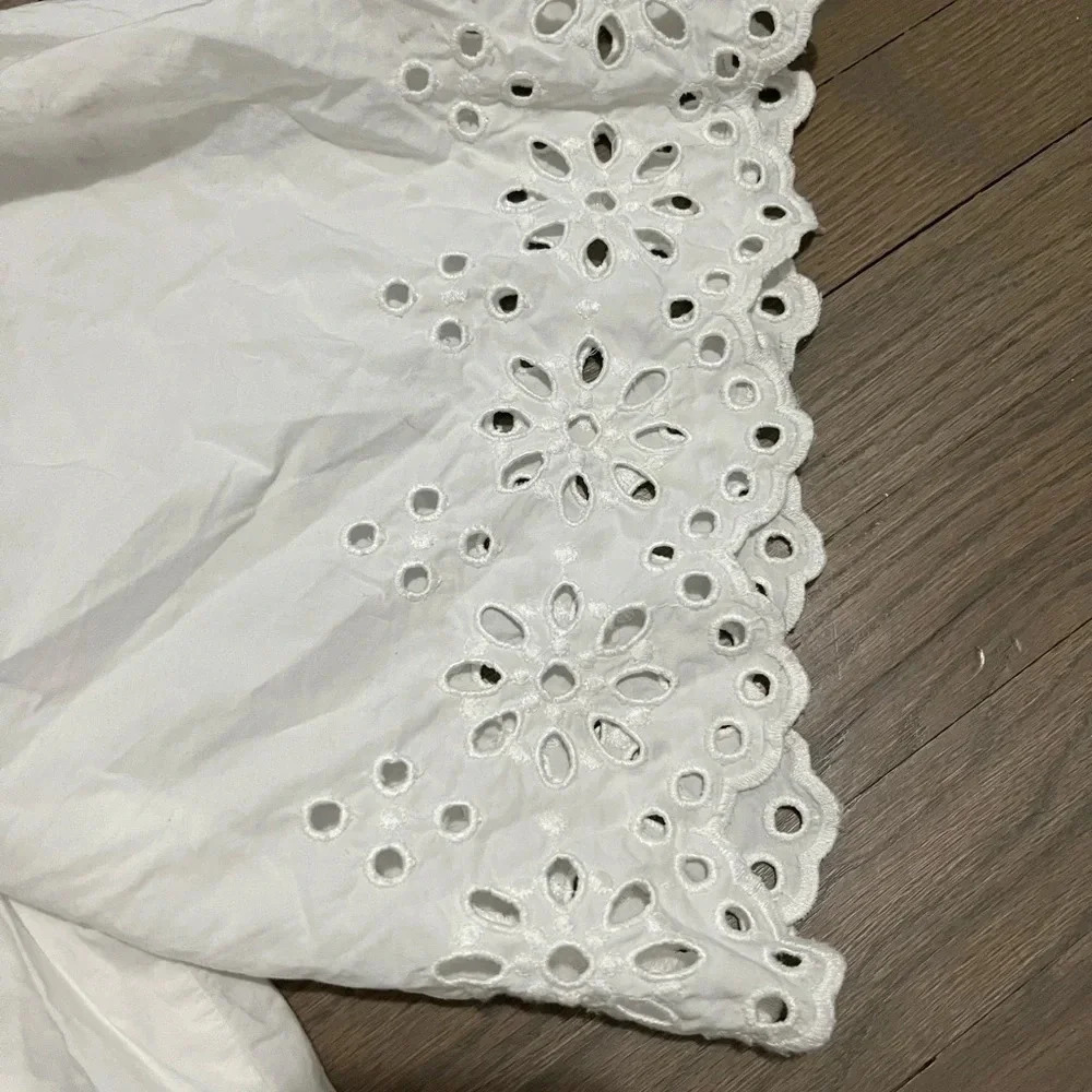 Vineyard Vines Eyelet Top Size XS White Lined Peasant Boho Summer Vacation - Picture 6 of 9